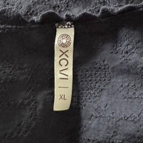 XCVI black tunic top size XL crochet v-neck 3/4 sleeves loose fit cotton - Picture 5 of 8